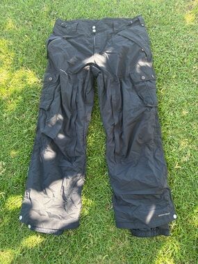 Men's Black Cargo Snow Pants with Utility Pockets and Snap Hem